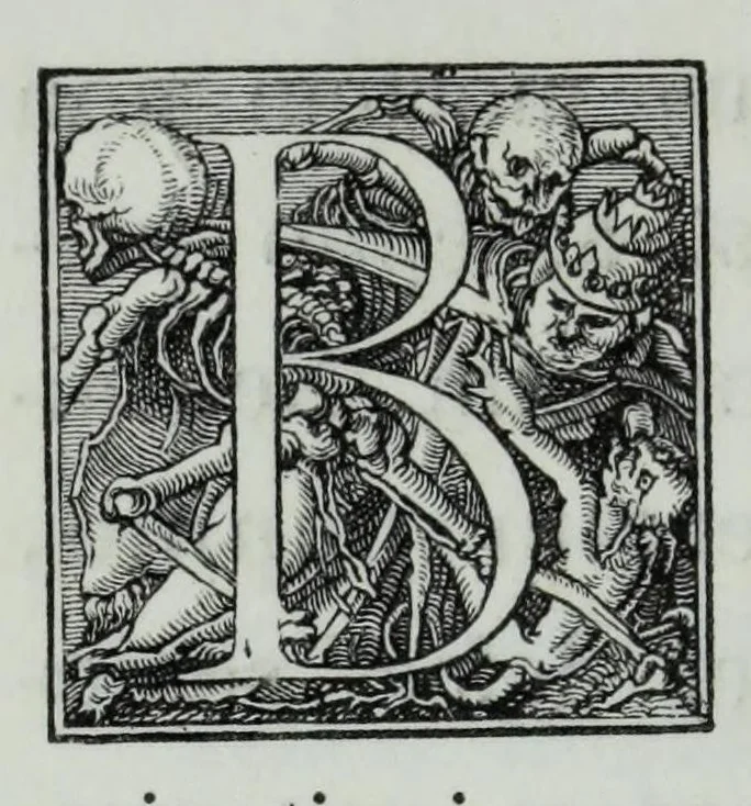 An illustration from The celebrated Hans Holbein's Alphabet of death : illustrated with old borders engraved on wood with Latin sentences and English quatrains, 1856, leaf 18
