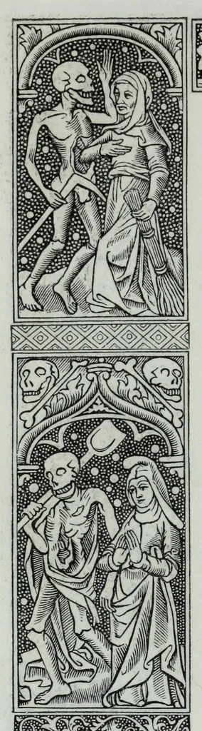 An illustration from The celebrated Hans Holbein's Alphabet of death : illustrated with old borders engraved on wood with Latin sentences and English quatrains, 1856, leaf 24