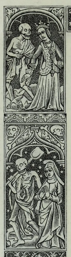 An illustration from The celebrated Hans Holbein's Alphabet of death : illustrated with old borders engraved on wood with Latin sentences and English quatrains, 1856, leaf 28