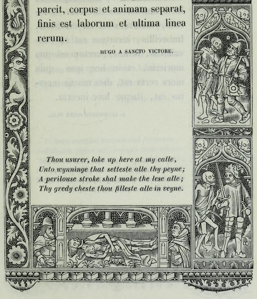 An illustration from The celebrated Hans Holbein's Alphabet of death : illustrated with old borders engraved on wood with Latin sentences and English quatrains, 1856, leaf 29