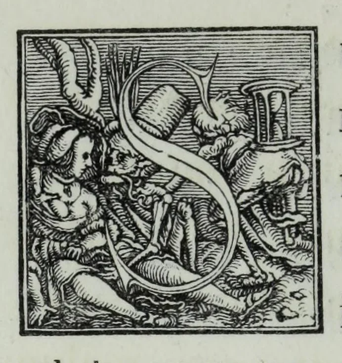 An illustration from The celebrated Hans Holbein's Alphabet of death : illustrated with old borders engraved on wood with Latin sentences and English quatrains, 1856, leaf 34