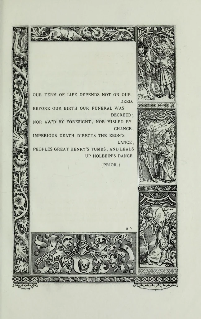 An illustration from The celebrated Hans Holbein's Alphabet of death : illustrated with old borders engraved on wood with Latin sentences and English quatrains, 1856, leaf 41
