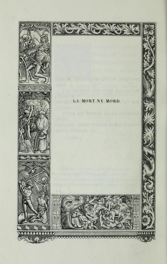 An illustration from The celebrated Hans Holbein's Alphabet of death : illustrated with old borders engraved on wood with Latin sentences and English quatrains, 1856, leaf 42