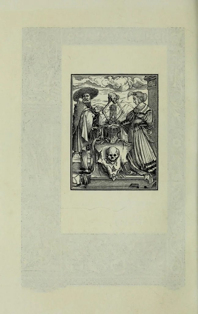 An illustration from The celebrated Hans Holbein's Alphabet of death : illustrated with old borders engraved on wood with Latin sentences and English quatrains, 1856, leaf 44