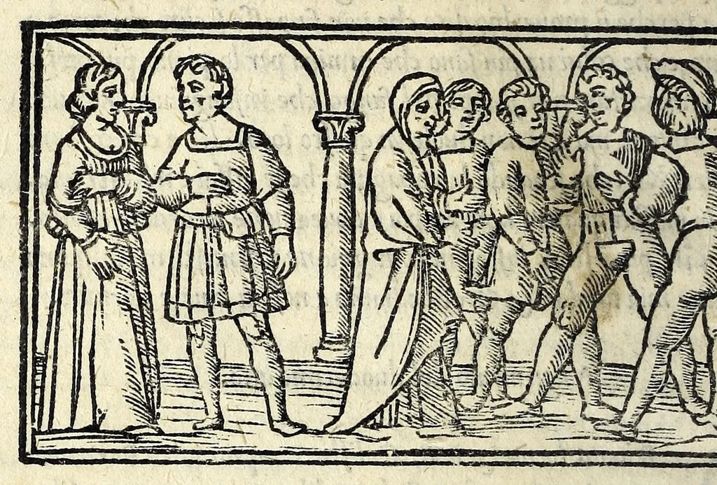 An illustration from Celestina : tragicomedia de Calisto et Melibea : novamente tradotta de lingua castigliana in italiano idioma : agiontoui di nuouo tutto quello che fin al giorno presente li mancaua : dapoi ogni altra impressione nouissimamente corretta, distinta, ordinata, & in piu com̃oda forma redotta, adornata, lequal cose nelle altre ĩpressione non si troua, 1531, leaf 134