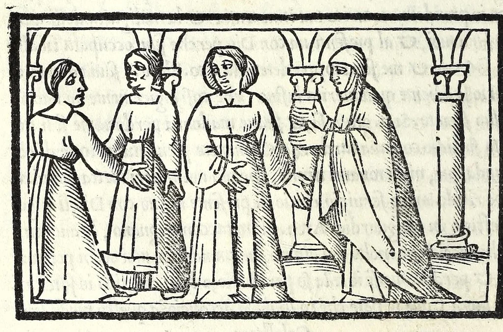 An illustration from Celestina : tragicomedia de Calisto et Melibea : novamente tradotta de lingua castigliana in italiano idioma : agiontoui di nuouo tutto quello che fin al giorno presente li mancaua : dapoi ogni altra impressione nouissimamente corretta, distinta, ordinata, & in piu com̃oda forma redotta, adornata, lequal cose nelle altre ĩpressione non si troua, 1531, leaf 200