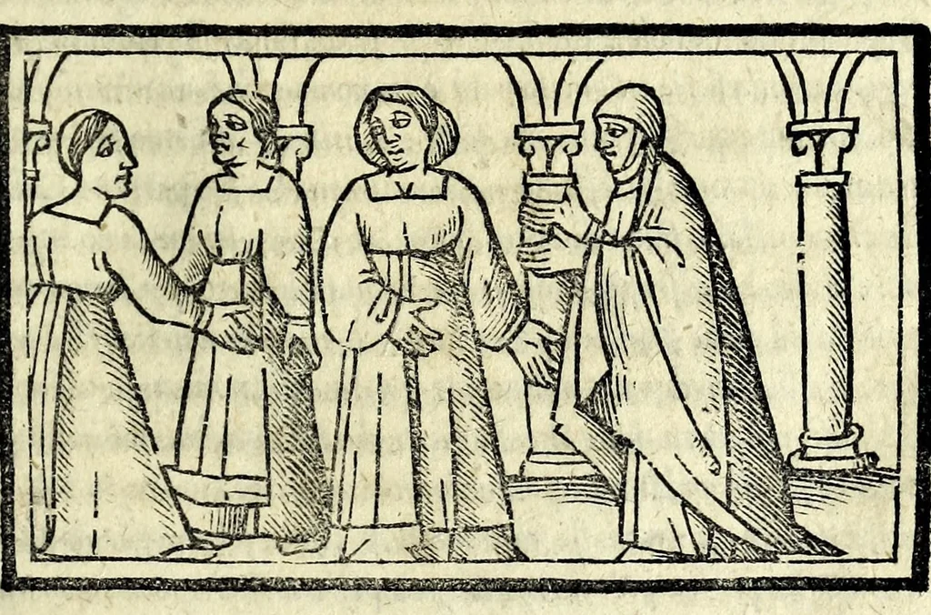 An illustration from Celestina : tragicomedia de Calisto et Melibea : novamente tradotta de lingua castigliana in italiano idioma : agiontoui di nuouo tutto quello che fin al giorno presente li mancaua : dapoi ogni altra impressione nouissimamente corretta, distinta, ordinata, & in piu com̃oda forma redotta, adornata, lequal cose nelle altre ĩpressione non si troua, 1531, leaf 63