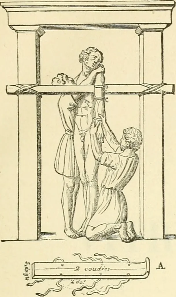 An illustration from Celse, Vitruve, Censorin (oeuvres complètes), Frontin (Des aqueducs de Rome) ; avec la traduction en français [et] publiés sous la direction de M. Nisard, 1866, leaf 308