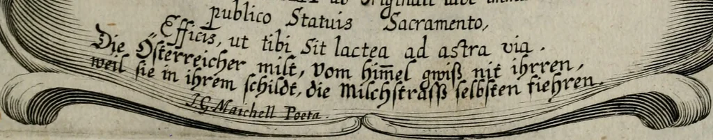 An illustration from Cenotaphium piis manibus Ferdinandi III. Rom Imp. ... : Caesareis Virtutib. et Symbolis adornatum à Caesareo et Academico Collegio Soc[e]tis Jesu Vienna inter parentales moerores erectum, Die XIII. Junii Anno D[omi]ni MDCLVII, 1657, leaf 14
