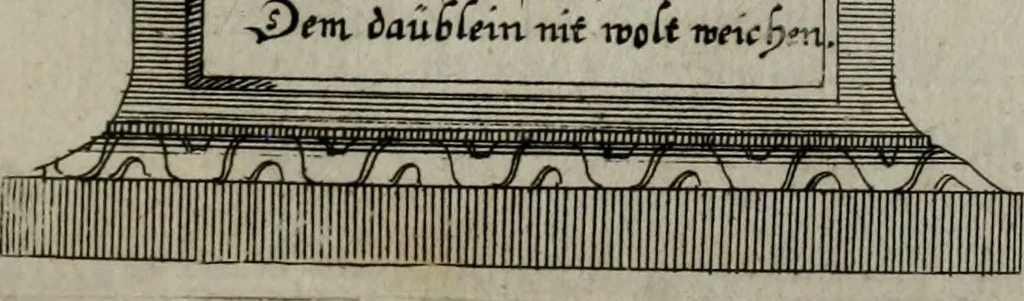 An illustration from Cenotaphium piis manibus Ferdinandi III. Rom Imp. ... : Caesareis Virtutib. et Symbolis adornatum à Caesareo et Academico Collegio Soc[e]tis Jesu Vienna inter parentales moerores erectum, Die XIII. Junii Anno D[omi]ni MDCLVII, 1657, leaf 88