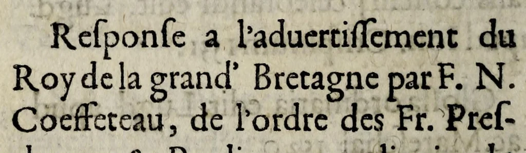 An illustration from Censura sacrae facultatis theologiae Parisiensis, lata in librum qui inscribitur, Antonij Sanctarelli, ex Soc. Iesu, Tractatus de haeresi, schismate, apostasia, sollicitatione in sacramento penitentiae, & de potestate summi pontificis in his delictis puniendis ..., 1626, leaf 14