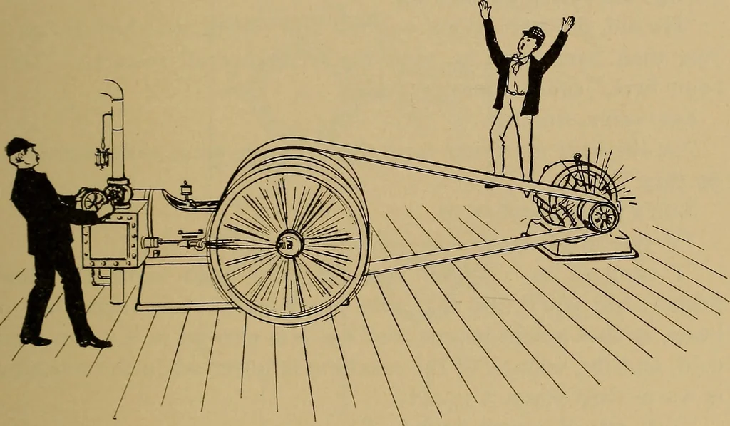 An illustration from Central station experiences, a series of narratives on the trials and tribulations of a steam engineer while learning to run an electric station;, 1901, leaf 24