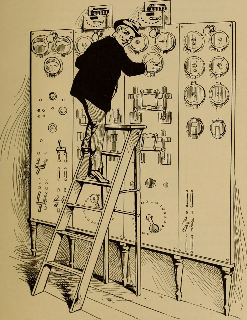 An illustration from Central station experiences, a series of narratives on the trials and tribulations of a steam engineer while learning to run an electric station;, 1901, leaf 90