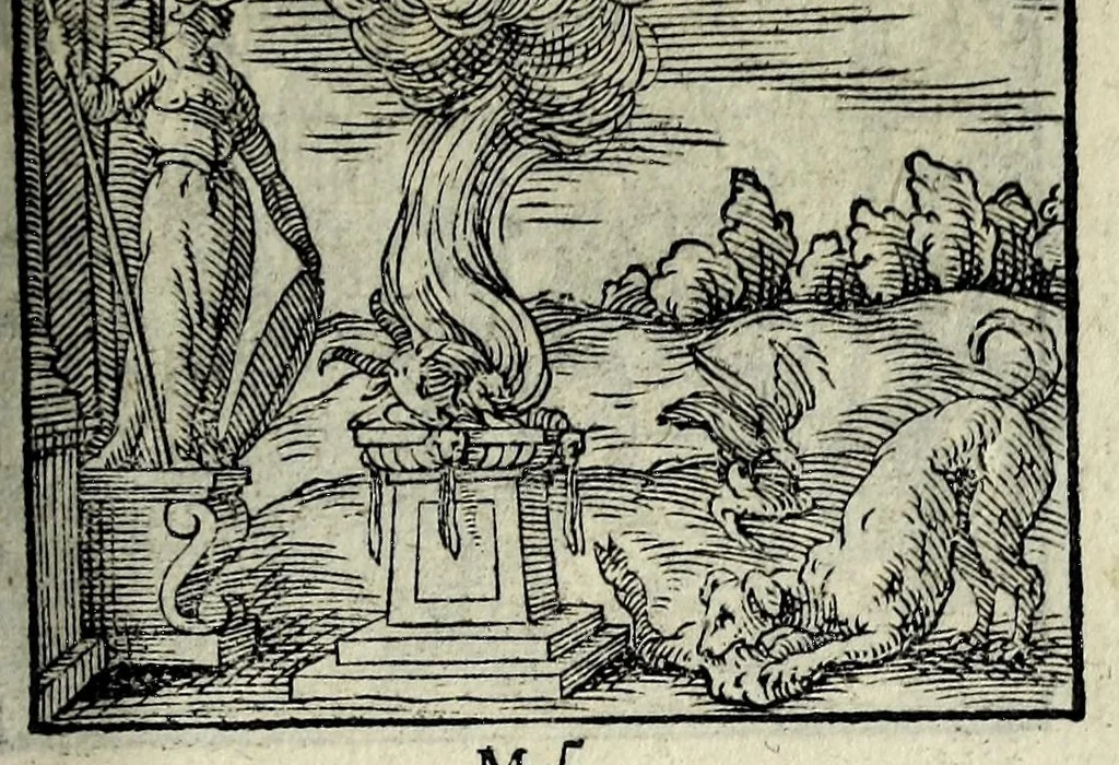 An illustration from Centvm fabvlae ex antiqvis scriptoribus acceptae, et graecis latinisq́; tetrastichis senarijs explicatae, 1587, leaf 57
