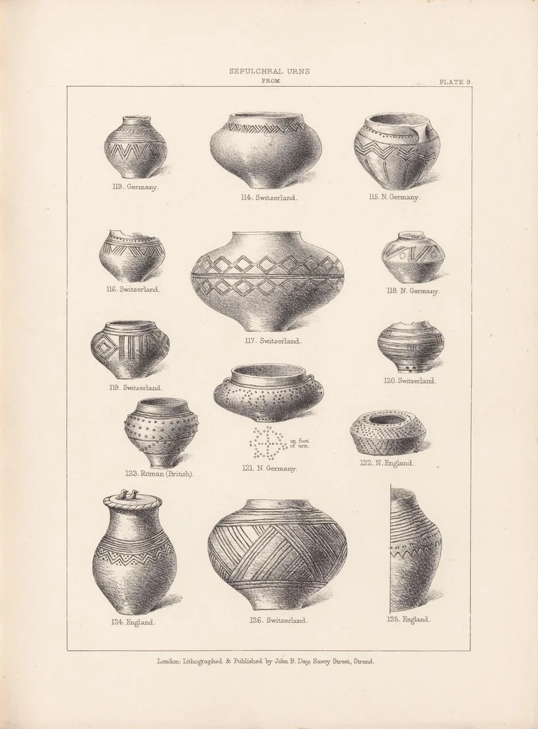 An illustration from Ceramic art in remote ages : with essays on the symbols of the circle, the cross and circle, the circle and ray ornament, the fylfot, and the serpent, showing their relation to the primitive forms of solar and nature worship, 1874, leaf 147