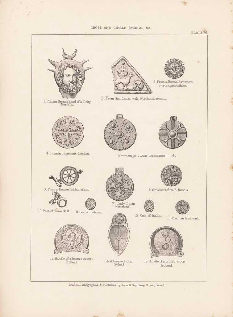An illustration from Ceramic art in remote ages : with essays on the symbols of the circle, the cross and circle, the circle and ray ornament, the fylfot, and the serpent, showing their relation to the primitive forms of solar and nature worship, 1874, leaf 201