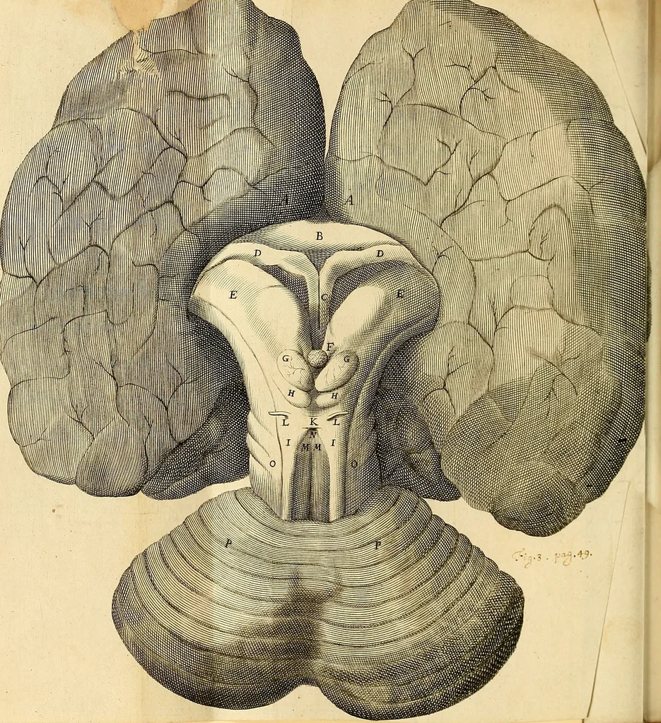 An illustration from Cerebri anatome : cui accessit nervorum descriptio et usus, 1664, leaf 99