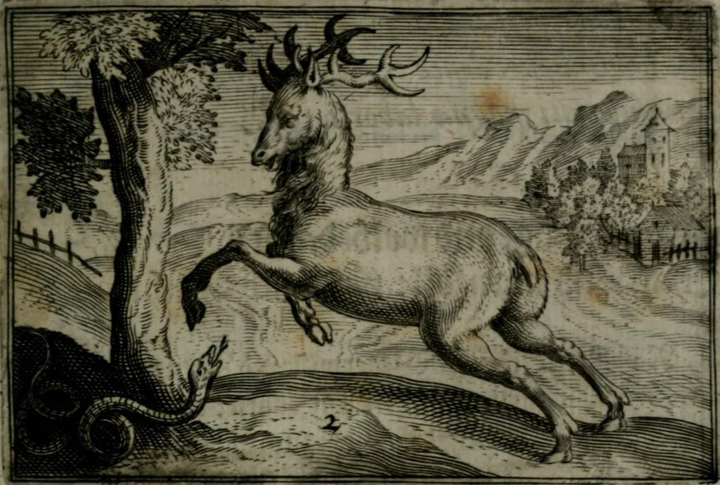 An illustration from Cervvs, hoc est, qvæ per cervvm significata fvere sacris Ægyptiorvm literis. Der Hirsch, vnd Bedeutung der Figuren desselben, welche bey den weisesten Leuten in Egypten breuchlich gewesen sein, 1602, leaf 10