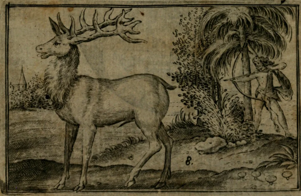 An illustration from Cervvs, hoc est, qvæ per cervvm significata fvere sacris Ægyptiorvm literis. Der Hirsch, vnd Bedeutung der Figuren desselben, welche bey den weisesten Leuten in Egypten breuchlich gewesen sein, 1602, leaf 2