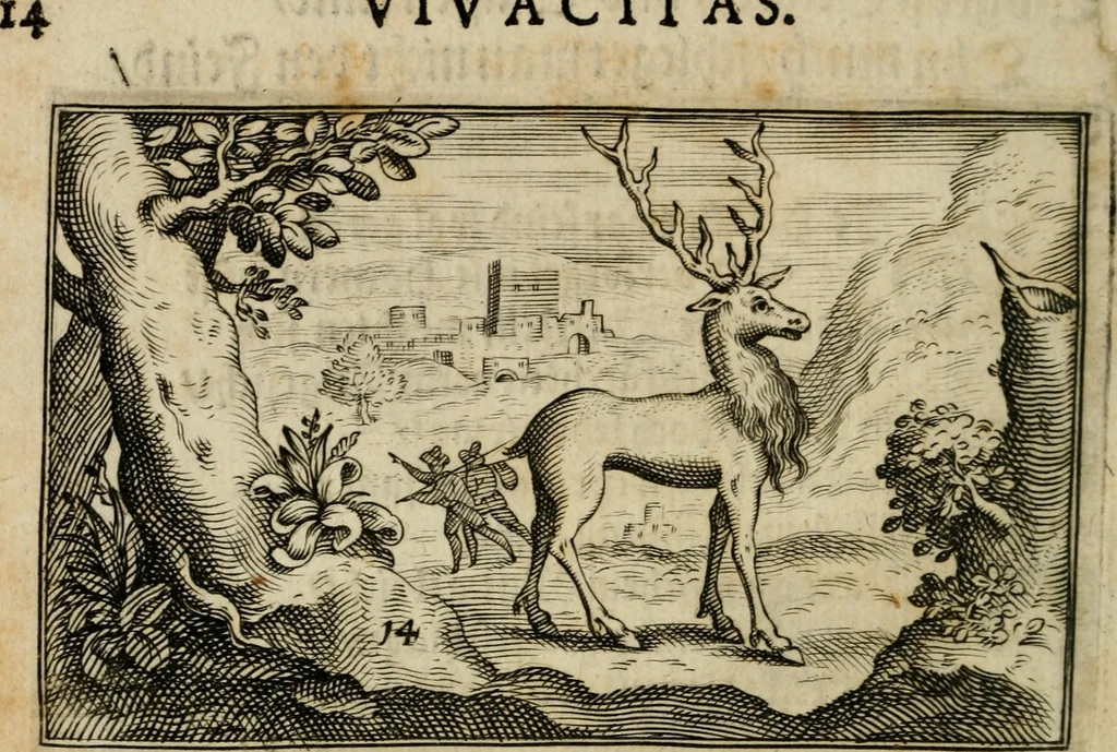 An illustration from Cervvs, hoc est, qvæ per cervvm significata fvere sacris Ægyptiorvm literis. Der Hirsch, vnd Bedeutung der Figuren desselben, welche bey den weisesten Leuten in Egypten breuchlich gewesen sein, 1602, leaf 35