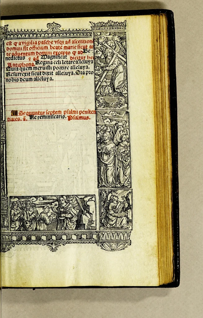 An illustration from Ces presentes heures a lusaige de Ro[m]me tout au long sans rie[n]s requerir : auec les figures de lapocalipse [&] plusieurs autres belles hystoires faictes a la mode dytalic, 1505, leaf 121