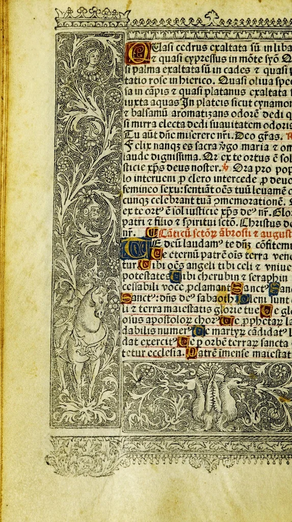 An illustration from Ces presentes heures a lusaige de Ro[m]me tout au long sans rie[n]s requerir : auec les figures de lapocalipse [&] plusieurs autres belles hystoires faictes a la mode dytalic, 1505, leaf 54
