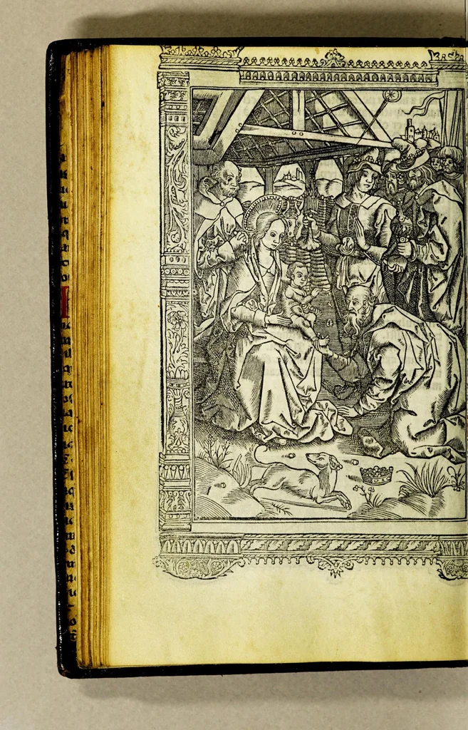 An illustration from Ces presentes heures a lusaige de Ro[m]me tout au long sans rie[n]s requerir : auec les figures de lapocalipse [&] plusieurs autres belles hystoires faictes a la mode dytalic, 1505, leaf 86