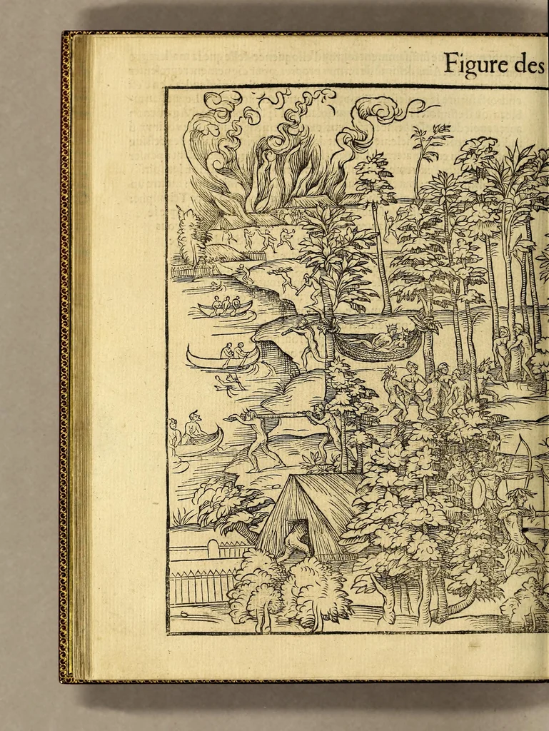 An illustration from Cest la deduction du sumptueux ordre, plaisantz spectacles et magnifiques theatres dresses, et exhibes par les citoiens de Rouen ville metropolitaine du pays de Normandie, : a la sacree maiesté du treschristian [sic] Roy de France, Henry Secō[n]d leur souuerain seigneur, et à tresillustre [sic] dame, ma dame Katharine de Medicis, la royne son espouze, lors de leur triumphant ioyeulx & nouuel aduenement en icelle ville, qui fut es iours de mercredy & ieudy premier & secō[n]d iours d'octobre, mil cinq cens cinquante, et pour plus expresse intelligence de ce tant excellent triumphe, les figures & pourtraictz des principaulx a[d]ornementz d'iceluy y sont apposez chascun en son lieu comme l'on pourra veoir par le discours de l'histoire. Auec priuilege du Roy, 1551, leaf 90
