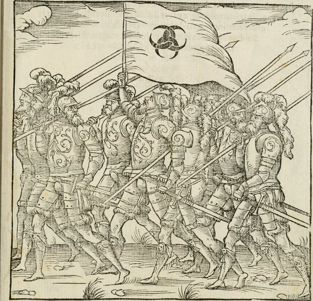 An illustration from Cest la dedvction du sumptueux ordre, plaisantz spectacles et magnifiqves theatres : dresses et exhibes par les citoiens de Rouen, ville metropolitaine du pays de Normandie, a la sacree maiesté du treschristian roy de France, Henry Secõd leur souuerain seigneur, et à tresillustre dame, ma dame Katharine de Medicis, la royne son espouze, lors de leur triumphant, ioyeulx & nouuel aduenement en icelle ville, qui fut es iours de mercredy & ieudy premier & secõd iours d'octobre, mil cinq cens cinquante : et pour plus expresse intelligence de ce tant excellent triumphe, les figures & pourtraictz des principaulx aornementz d'iceluy y sont apposez chascun en son lieu comme l'on pourra veoir par le discours de l'histoire, 1551, leaf 54