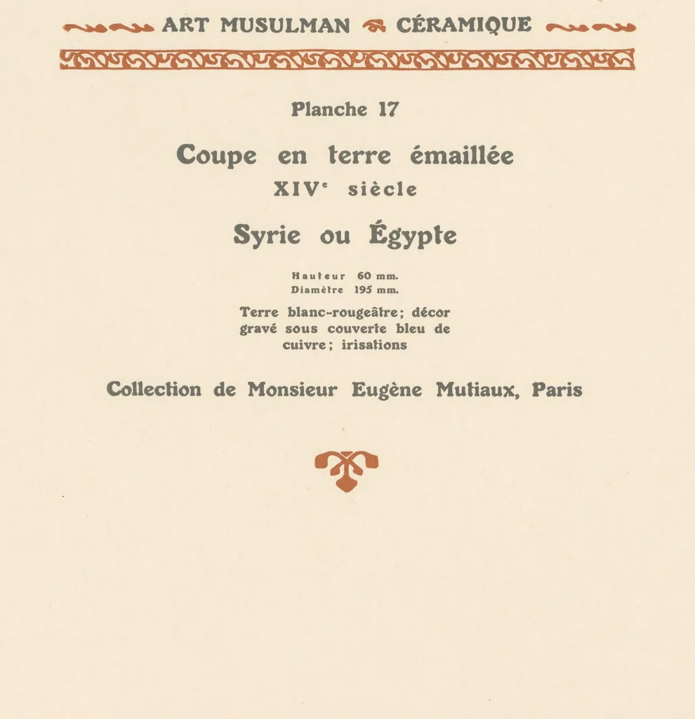 An illustration from La céramique dans l'art musulman, 1913, leaf 56