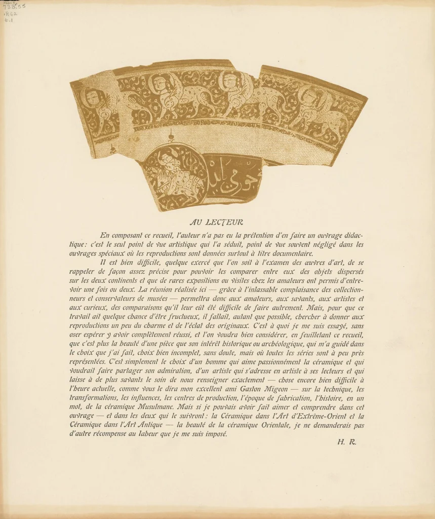 An illustration from La céramique dans l'art musulman, 1913, leaf 6