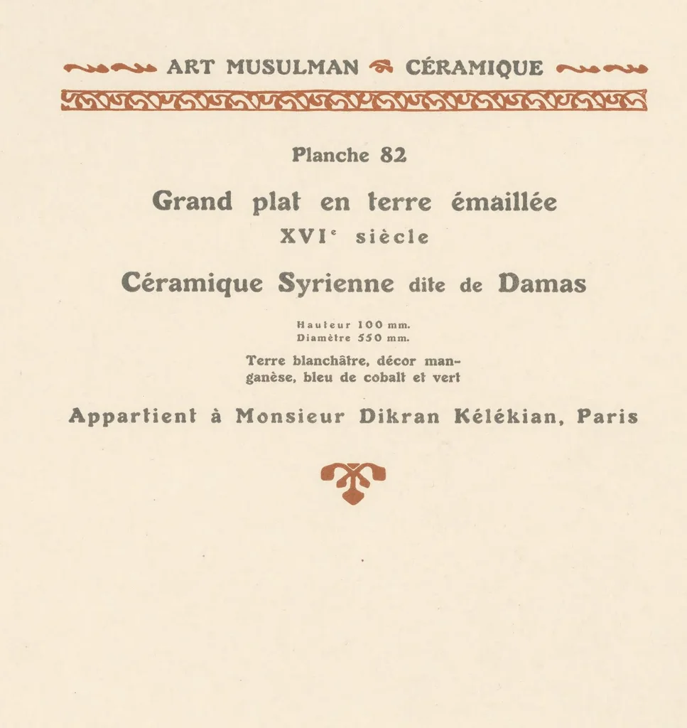 An illustration from La céramique dans l'art musulman, 1913, leaf 72