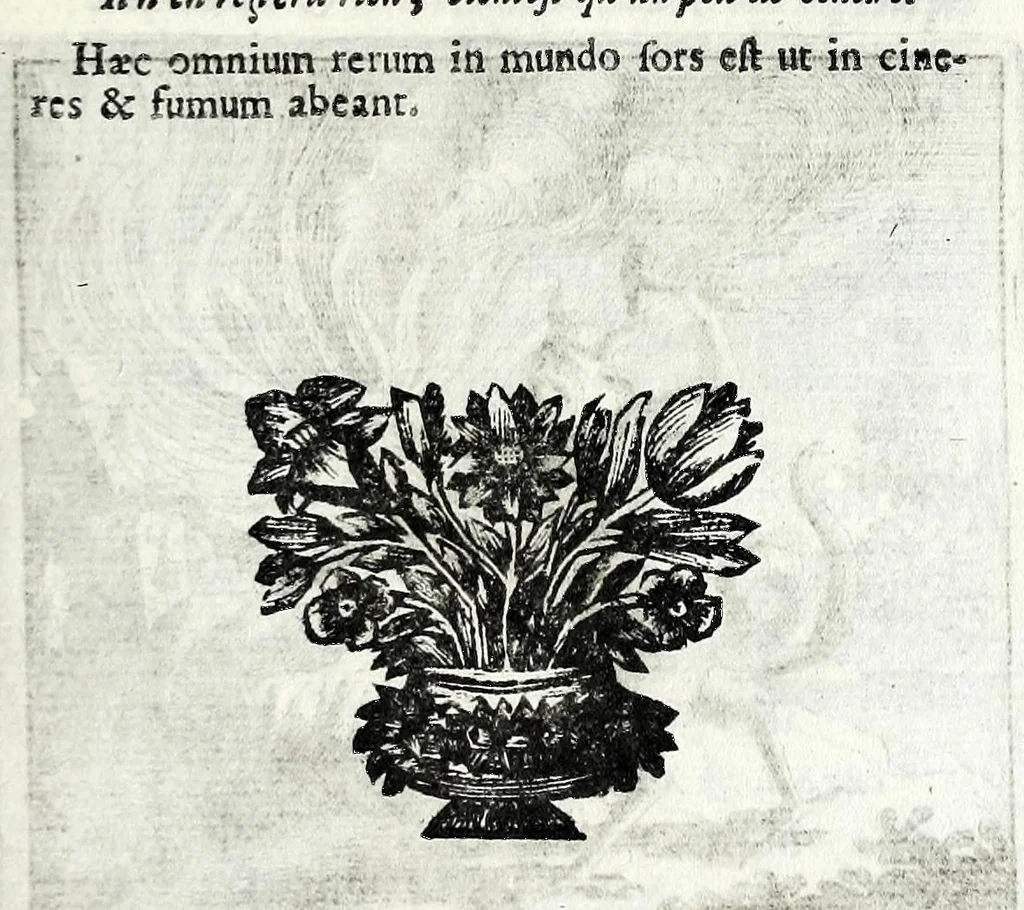An illustration from C.F. Menestrerii S.J. Philosophia imaginum, id est, Sylloge symbolorum amplissima : qua plurima regum, principum, nobilium, foeminarum illustrium, eruditorum, aliorumque virorum in Europa praestantium, quae prostant, summa diligentia sunt congesta methodoque succincta exhibita : e lingua Gallica in Latinam translata, figurisque elegantioribus ac antea ornata, 1695, leaf 595