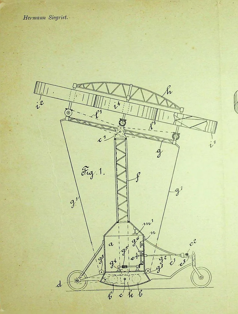 An illustration from Siegrist - Flying Machine, Swiss Patent 37419 of 1906, 1906, leaf 0