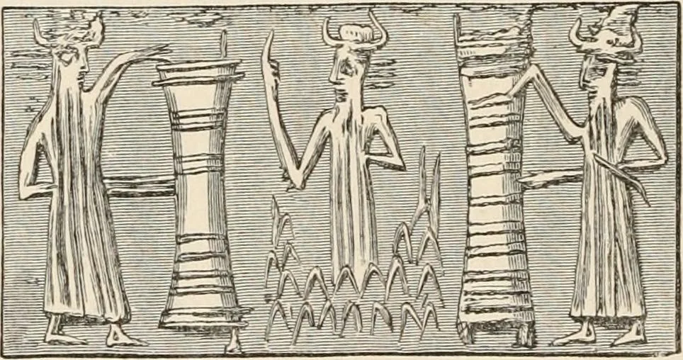 An illustration from The Chaldean account of Genesis : containing the description of the creation, the deluge, the tower of Babel, the destruction of Sodom, the times of the Patriarchs, and Nimrod, Babylonian fables, and legends of the gods : from the cuneiform inscriptions, 1876, leaf 183
