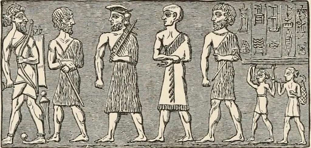 An illustration from The Chaldean account of Genesis : containing the description of the creation, the deluge, the tower of Babel, the destruction of Sodom, the times of the Patriarchs, and Nimrod, Babylonian fables, and legends of the gods : from the cuneiform inscriptions, 1876, leaf 215