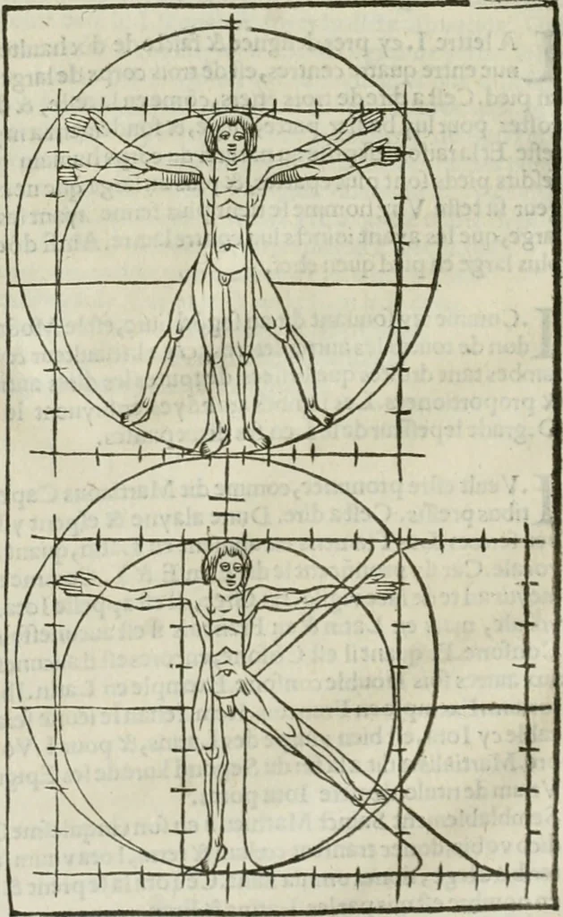 An illustration from Champ fleury : au quel est contenu lart & science de la deue & vraye proportio[n] des lettres attiques, quo[n] dit autreme[n]t lettres antiques, & vulgairement lettres romaines proportionnes selon le corps & visage humain ..., 1529, leaf 111