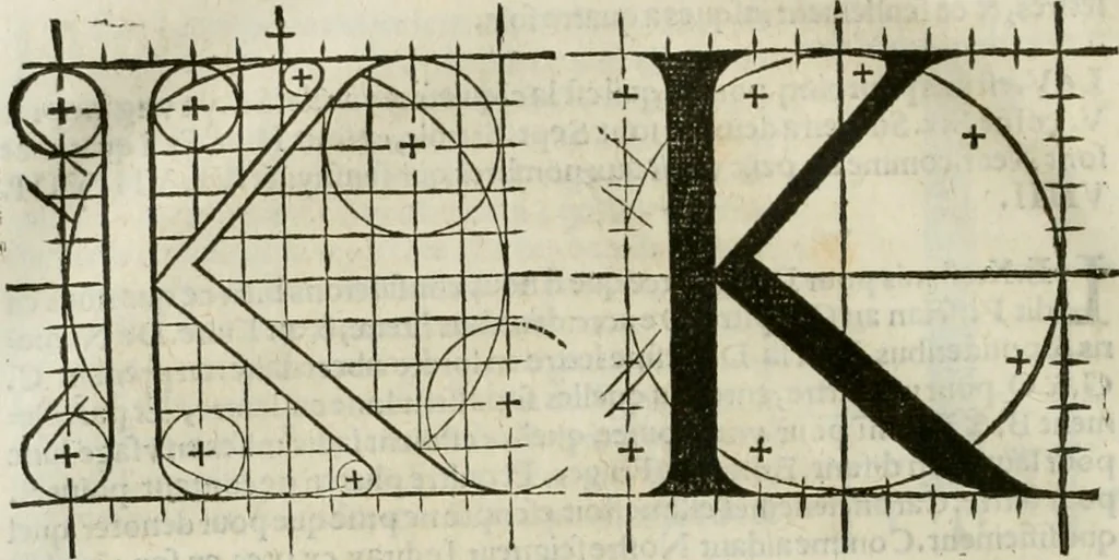 An illustration from Champ fleury : au quel est contenu lart & science de la deue & vraye proportio[n] des lettres attiques, quo[n] dit autreme[n]t lettres antiques, & vulgairement lettres romaines proportionnes selon le corps & visage humain ..., 1529, leaf 113