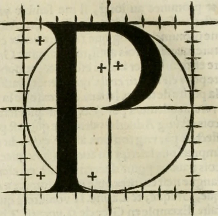 An illustration from Champ fleury : au quel est contenu lart & science de la deue & vraye proportio[n] des lettres attiques, quo[n] dit autreme[n]t lettres antiques, & vulgairement lettres romaines proportionnes selon le corps & visage humain ..., 1529, leaf 123