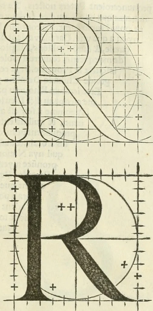 An illustration from Champ fleury : au quel est contenu lart & science de la deue & vraye proportio[n] des lettres attiques, quo[n] dit autreme[n]t lettres antiques, & vulgairement lettres romaines proportionnes selon le corps & visage humain ..., 1529, leaf 128