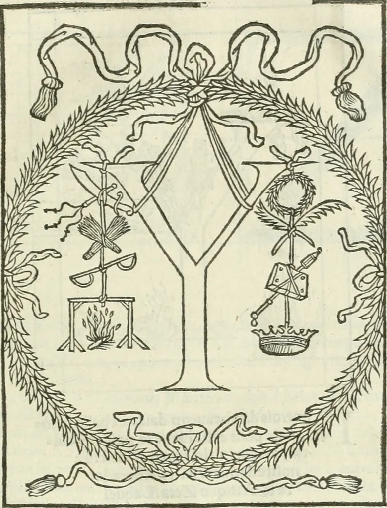An illustration from Champ fleury : au quel est contenu lart & science de la deue & vraye proportio[n] des lettres attiques, quo[n] dit autreme[n]t lettres antiques, & vulgairement lettres romaines proportionnes selon le corps & visage humain ..., 1529, leaf 144