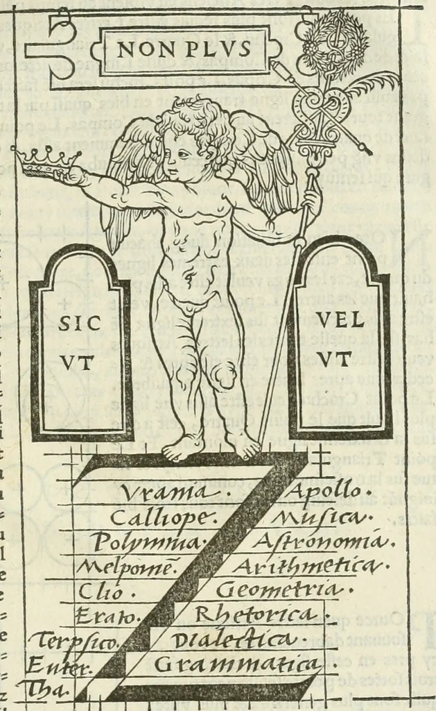 An illustration from Champ fleury : au quel est contenu lart & science de la deue & vraye proportio[n] des lettres attiques, quo[n] dit autreme[n]t lettres antiques, & vulgairement lettres romaines proportionnes selon le corps & visage humain ..., 1529, leaf 148