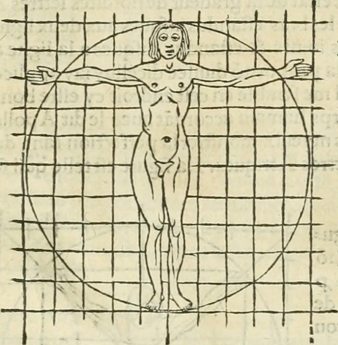 An illustration from Champ fleury : au quel est contenu lart & science de la deue & vraye proportio[n] des lettres attiques, quo[n] dit autreme[n]t lettres antiques, & vulgairement lettres romaines proportionnes selon le corps & visage humain ..., 1529, leaf 52