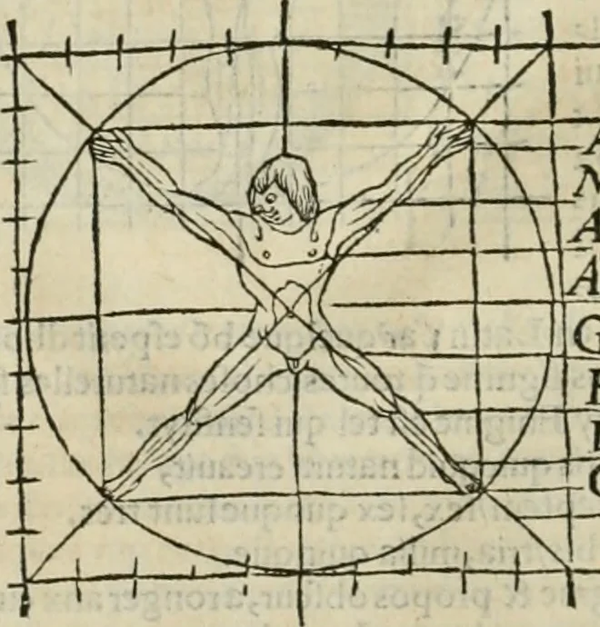 An illustration from Champ fleury : au quel est contenu lart & science de la deue & vraye proportio[n] des lettres attiques, quo[n] dit autreme[n]t lettres antiques, & vulgairement lettres romaines proportionnes selon le corps & visage humain ..., 1529, leaf 53