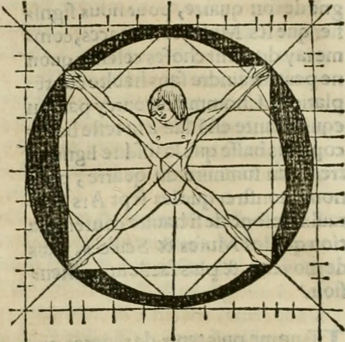 An illustration from Champ fleury : au quel est contenu lart & science de la deue & vraye proportio[n] des lettres attiques, quo[n] dit autreme[n]t lettres antiques, & vulgairement lettres romaines proportionnes selon le corps & visage humain ..., 1529, leaf 55