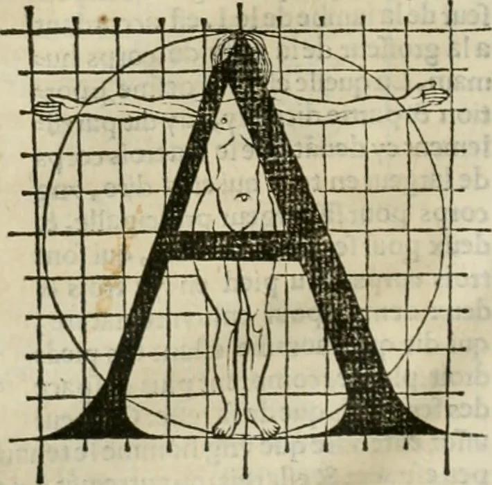 An illustration from Champ fleury : au quel est contenu lart & science de la deue & vraye proportio[n] des lettres attiques, quo[n] dit autreme[n]t lettres antiques, & vulgairement lettres romaines proportionnes selon le corps & visage humain ..., 1529, leaf 55