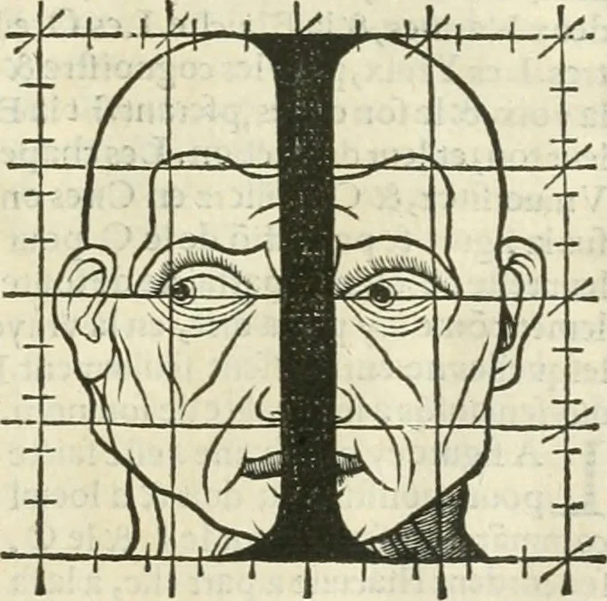 An illustration from Champ fleury : au quel est contenu lart & science de la deue & vraye proportio[n] des lettres attiques, quo[n] dit autreme[n]t lettres antiques, & vulgairement lettres romaines proportionnes selon le corps & visage humain ..., 1529, leaf 60