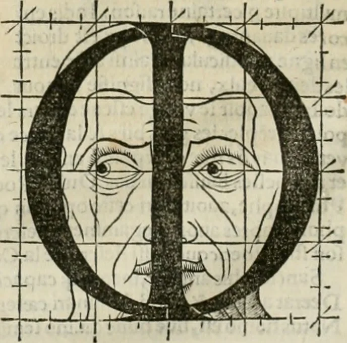 An illustration from Champ fleury : au quel est contenu lart & science de la deue & vraye proportio[n] des lettres attiques, quo[n] dit autreme[n]t lettres antiques, & vulgairement lettres romaines proportionnes selon le corps & visage humain ..., 1529, leaf 61