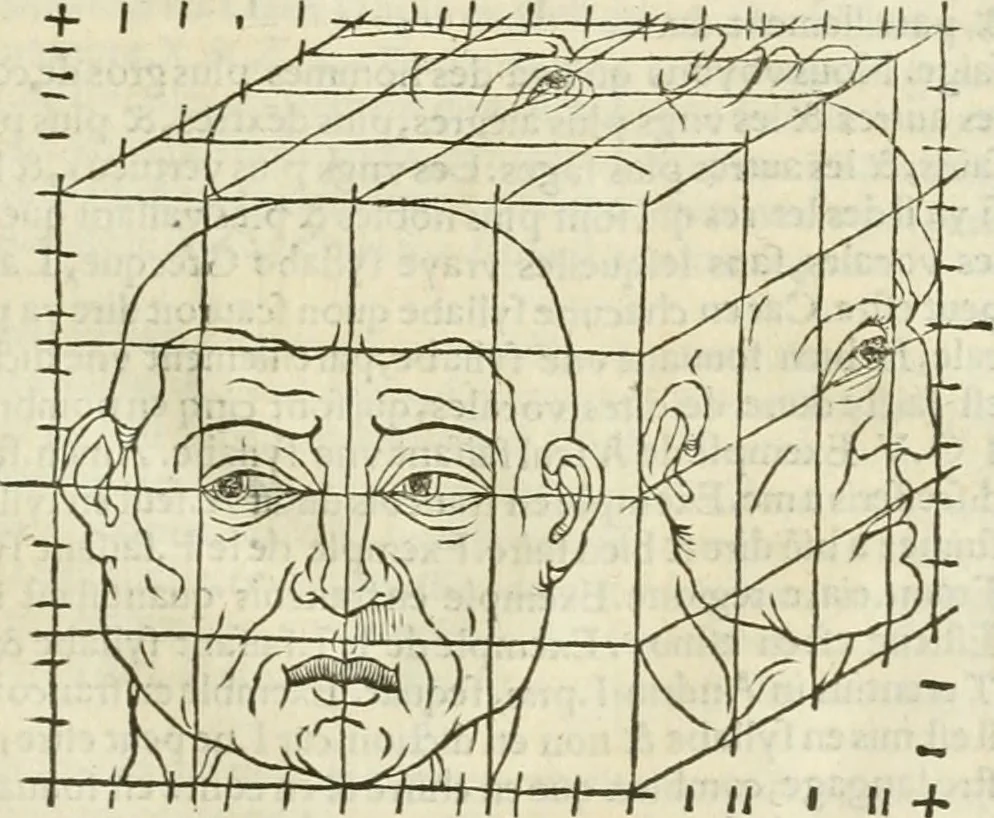 An illustration from Champ fleury : au quel est contenu lart & science de la deue & vraye proportio[n] des lettres attiques, quo[n] dit autreme[n]t lettres antiques, & vulgairement lettres romaines proportionnes selon le corps & visage humain ..., 1529, leaf 66