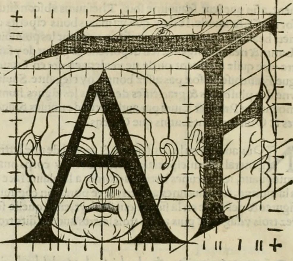 An illustration from Champ fleury : au quel est contenu lart & science de la deue & vraye proportio[n] des lettres attiques, quo[n] dit autreme[n]t lettres antiques, & vulgairement lettres romaines proportionnes selon le corps & visage humain ..., 1529, leaf 67